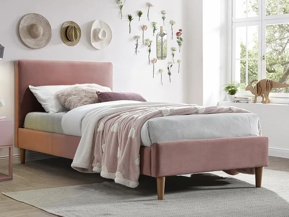 Acoma sängram 90x200 cm - Rosa sammet + Möbeltassar