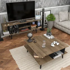 Akya TV-bänk - Valnöt/svart