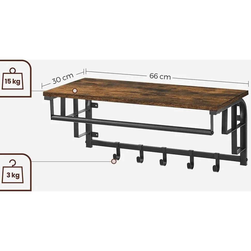 Aleksander hatthylla 66 cm - Brun/svart