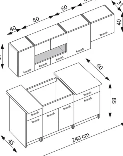 Alina komplett kök 240 cm - Artisan ek/mattsvart/mörkgrå