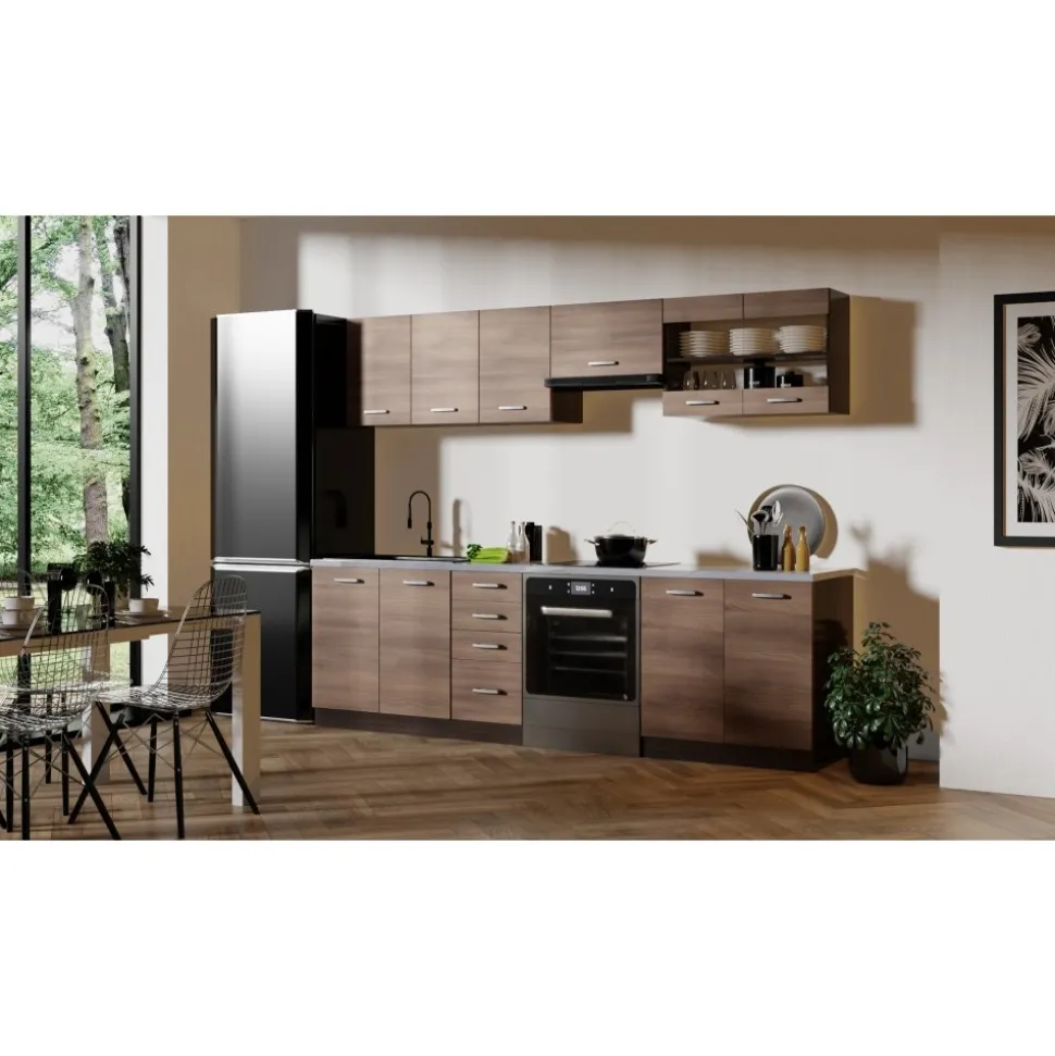 Amanda komplett kök 260 cm - Mörkbrun/wenge/granit