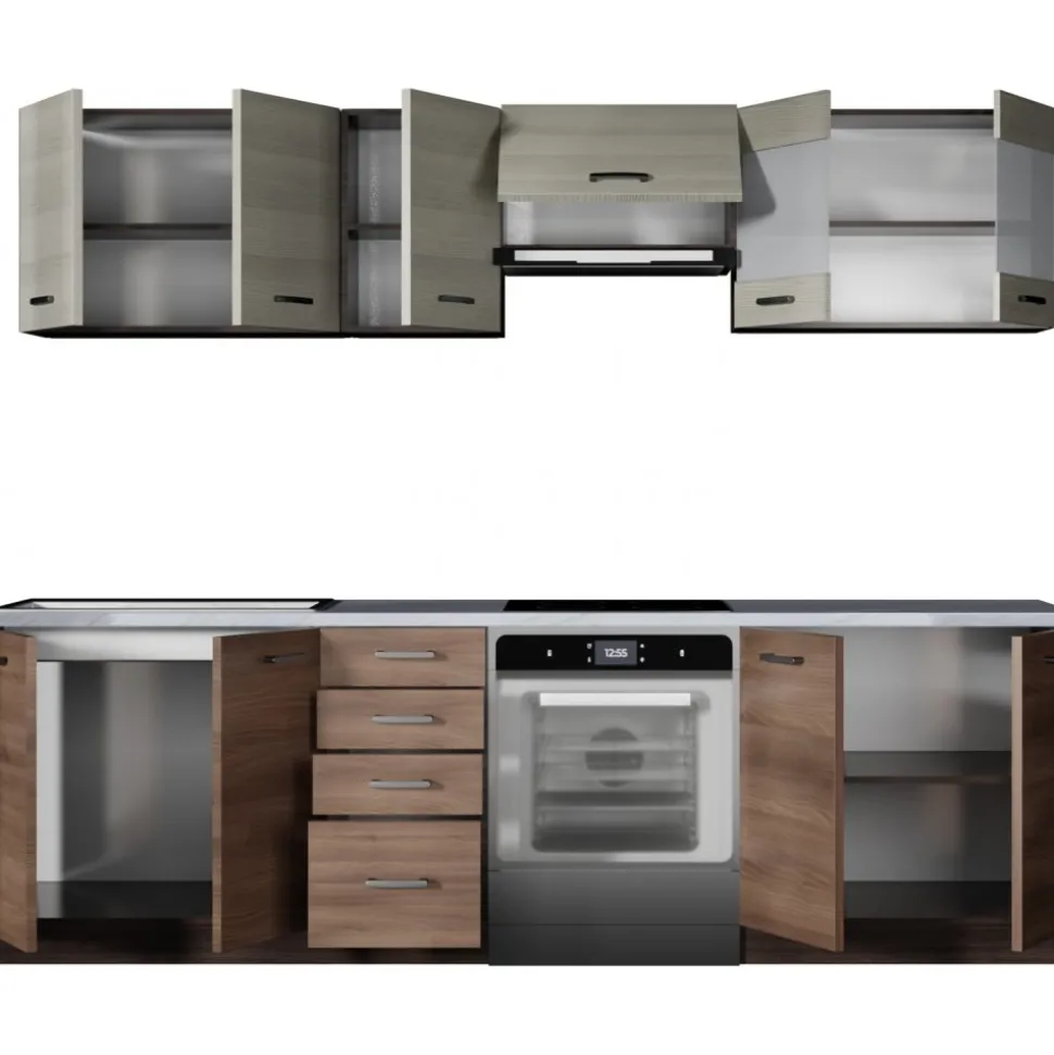 Amanda komplett kök 260 cm - Mörkbrun/navara ek/wenge/granit