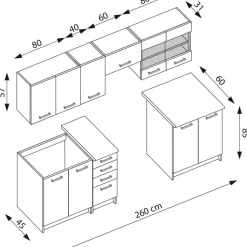 Amanda komplett kök 260 cm - Mörkbrun/navara ek/wenge/granit