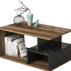 Arte soffbord 90 x 42 cm - Mörk valnöt/svart marmor + Möbeltassar