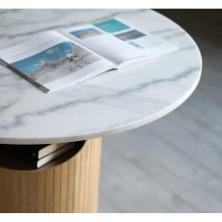 Arto runt soffbord höjd 60 cm - Whitewash / Vit marmor + Möbeltassar