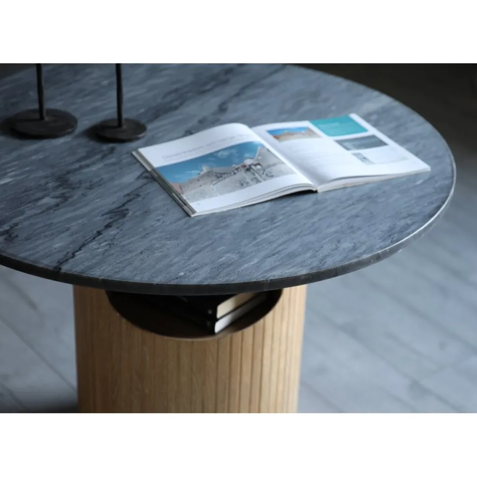 Arto runt soffbord höjd 60 cm - Whitewash / Grå marmor + Möbeltassar