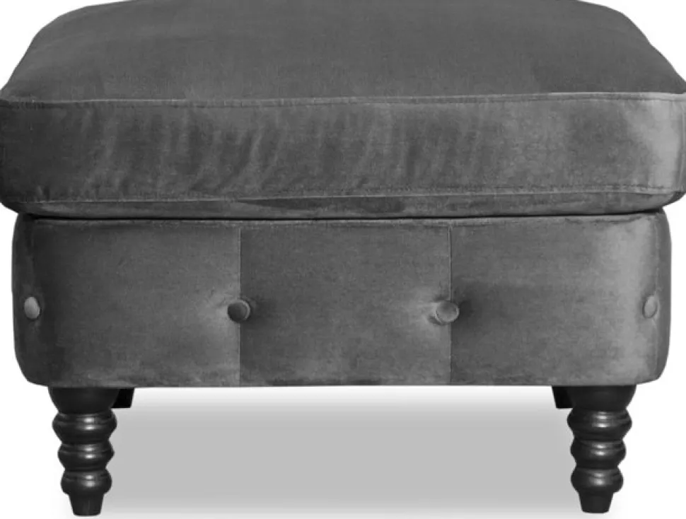 Ashford chesterfield fotpall - Mörkgrå sammet