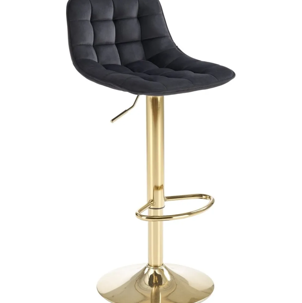 Barstol svart sammet med guldfot - Sitthöjd 62-84 cm