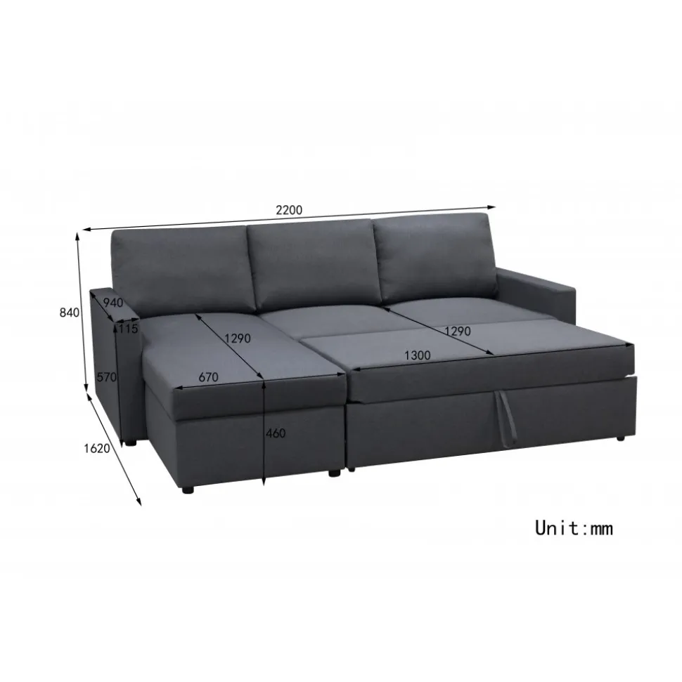 Bäddsoffa 220 cm bred mörkgrå med förvaring + Fläckborttagare för möbler