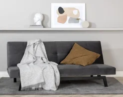 Bäddsoffa i mörkgrå sammet