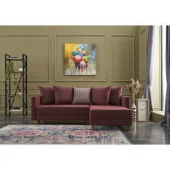 Bäddsoffa med divan - Vinröd