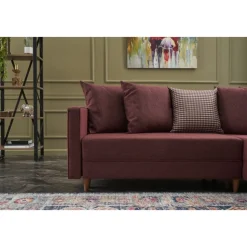 Bäddsoffa med divan - Vinröd