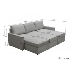 Bäddsoffa med förvaring 220 cm bred + Textilrengöring för möbler