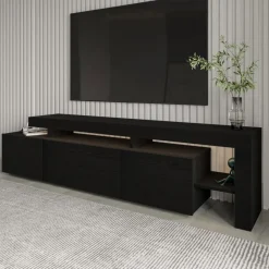 Beliz TV-bänk med LED-belysning - Svart trä