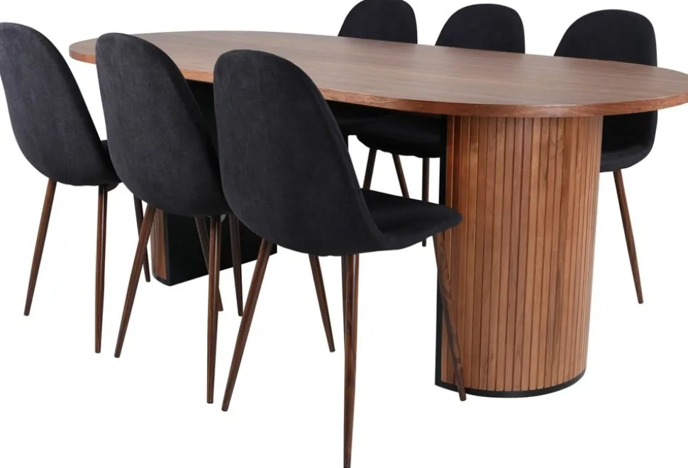 Bianca ovalt matbord 200x90 cm - Valnöt + 4.00 x Stolsdyna