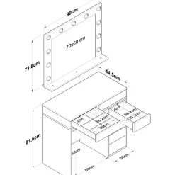Bijou sminkbord 15 - 90 x 44,5 cm - Vit