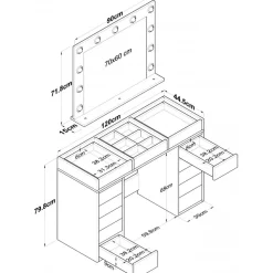 Bijou sminkbord med spegel 18 - 120 x 44,5 cm - Vit