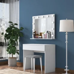 Bijou sminkbord med spegel och pall 21 - 90 x 45 cm - Vit