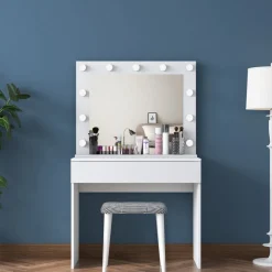 Bijou sminkbord med spegel och pall 21 - 90 x 45 cm - Vit