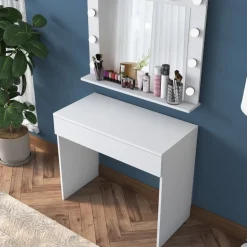 Bijou sminkbord med spegel 20 - 90 x 45 cm - Vit