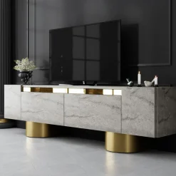 Bohem TV-bänk - Travertin/guld