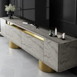 Bohem TV-bänk - Travertin/guld