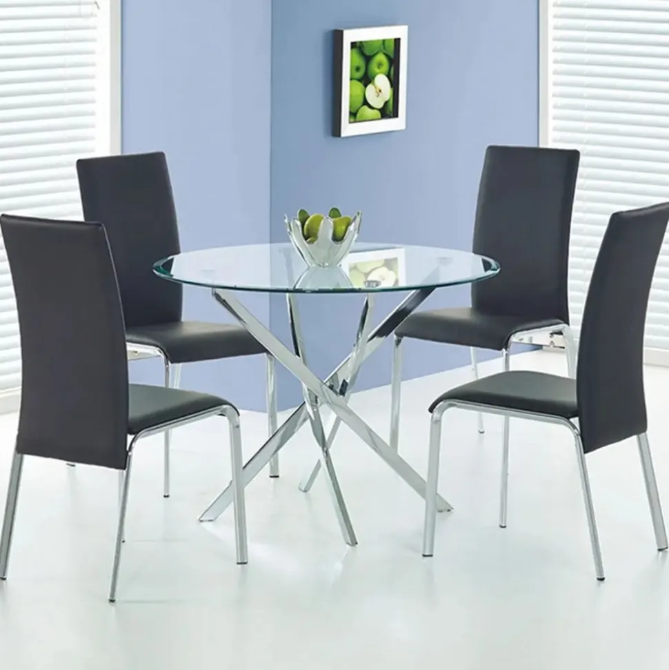 Bord i krom med glasskiva Ø90 cm + Möbeltassar