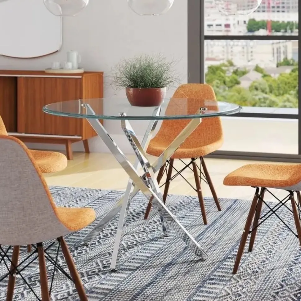 Bord i krom med glasskiva Ø90 cm + Möbeltassar