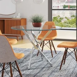 Bord i krom med glasskiva Ø90 cm