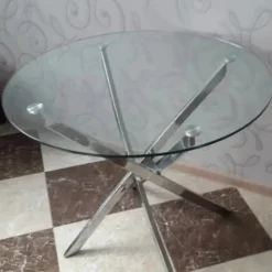 Bord i krom med glasskiva Ø90 cm + Textilrengöring för möbler