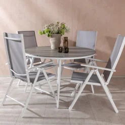 Break utematgrupp med 4 st Break stolar - Grå/Vit + Rengöringsmedel för utemöbler