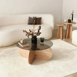 Bubbel soffbord Ø75 cm - Safir ek/rökglas