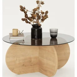 Bubbel soffbord Ø75 cm - Safir ek/rökglas