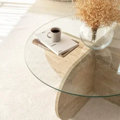 Bubbel soffbord Ø75 cm- Travertin