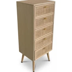 Byrå i rotting med 5 lådor - React + Möbeltassar