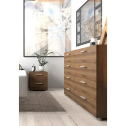 Byrå i valnöt med 8 lådor 140 cm bred + Möbeltassar