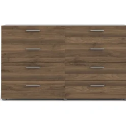 Byrå i valnöt med 8 lådor 140 cm bred + Möbeltassar