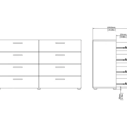 Byrå i valnöt med 8 lådor 140 cm bred + Möbeltassar