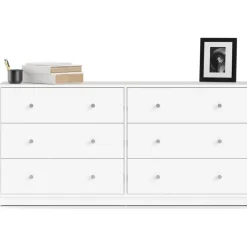Byrå vit med 6 lådor 143 cm bred + Möbeltassar