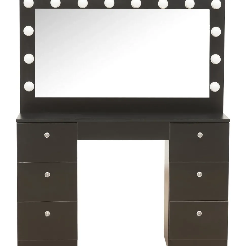 Caija svart sminkbord med belysning och kristall handtag