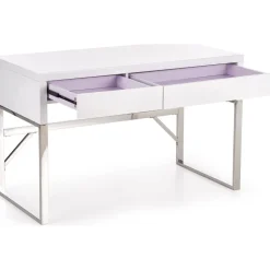 Caitlyn skrivbord i vit högglans 120x60 cm kromade ben