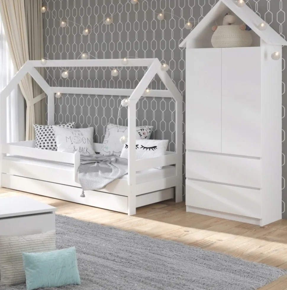 Casa vit barnsäng med utdragbar extrabädd 80x180 cm inklusive madrasser