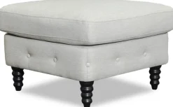 Chesterfield fotpall - Beige Linne + Möbeltassar