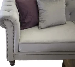 Churchill 3-sits chesterfieldsoffa - Ljusgrå sammet