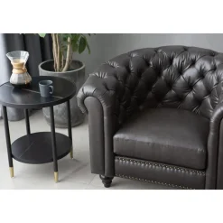 Clubfåtölj chesterfield mörkbrun PU + Fläckborttagare för möbler