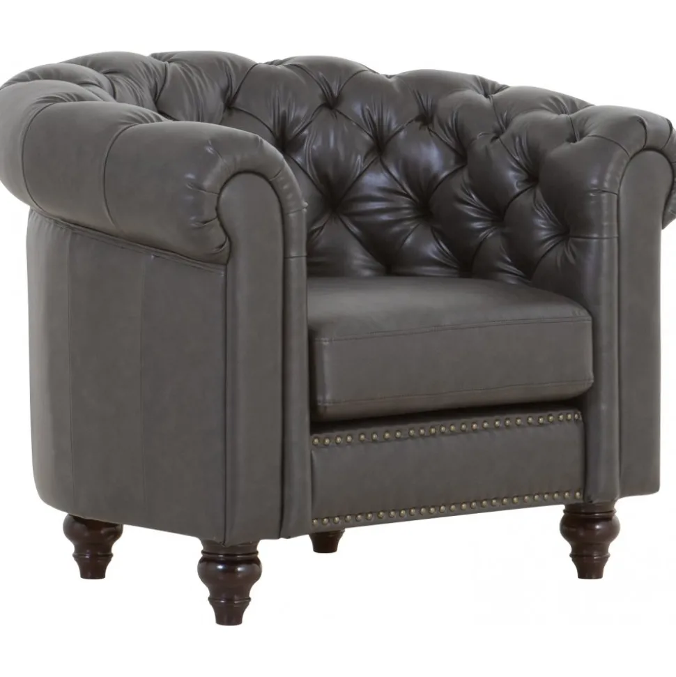 Clubfåtölj chesterfield mörkbrun PU