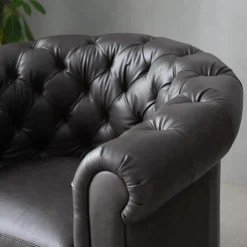 Clubfåtölj chesterfield mörkbrun PU