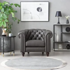 Clubfåtölj chesterfield mörkbrun PU