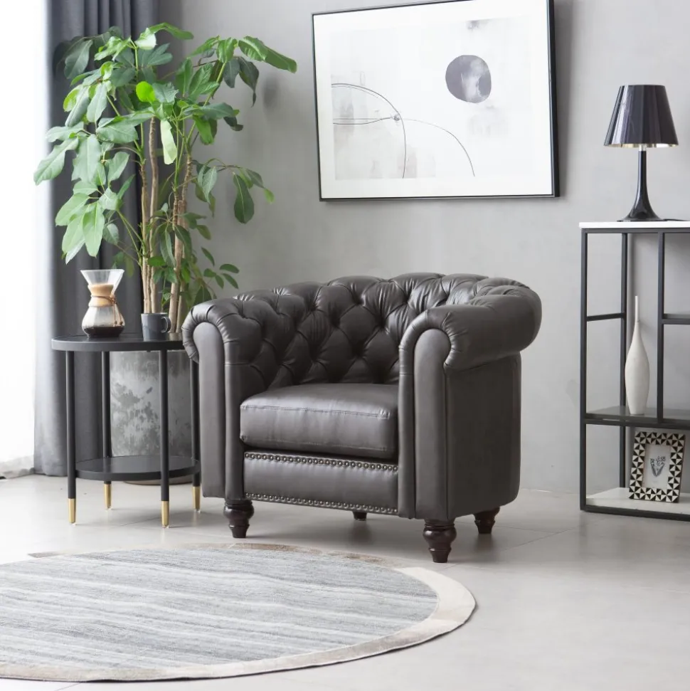 Clubfåtölj chesterfield mörkbrun PU