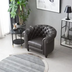 Clubfåtölj chesterfield mörkbrun PU